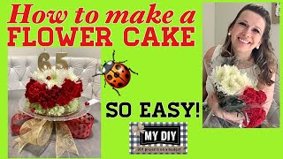 HOW TO MAKE A FLOWER CAKE | REAL FLOWER CAKE | DOLLAR TREE CAKE STAND DIY | SO EASY!!