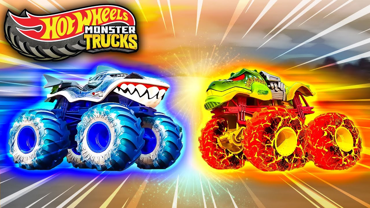 Hot Wheels Monster Trucks podzielone na Drużynę Rekinów vs Drużynę Dinozaurów!