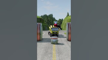 Colorful Trucks & City Buses vs Giant Bollards Crash - BeamNG.Drive #shorts #viralshor