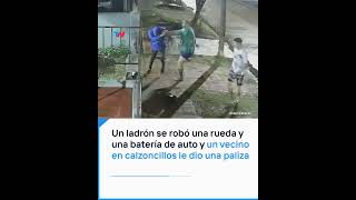 Un Ladrón Se Robó Una Rueda Y Una Batería De Un Auto Y Un Vecino En Calzoncillos Le Dio Una Paliza