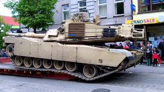 Loading M1A2 (Abrams) Main Battle Tank on Platform in Šiauliai City Centre