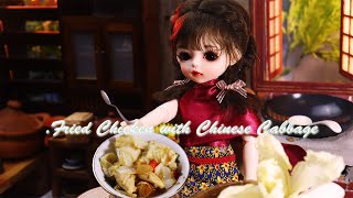 Mini food & stop motion cooking Real Tiny food Stir Fried Chinese Cabbage with Chicken  #minifood