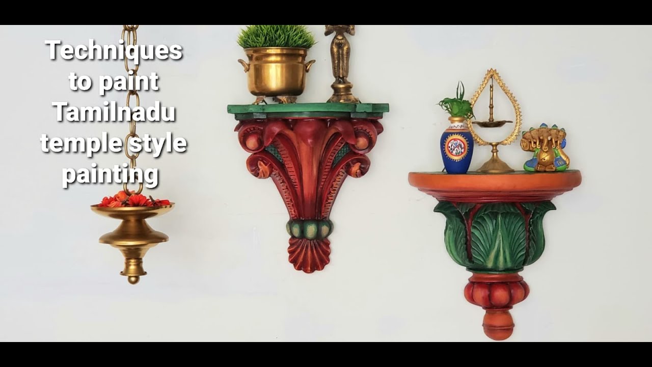 Techniques to paint Tamilnadu temple painting on corbels and sconce shelves YouTube