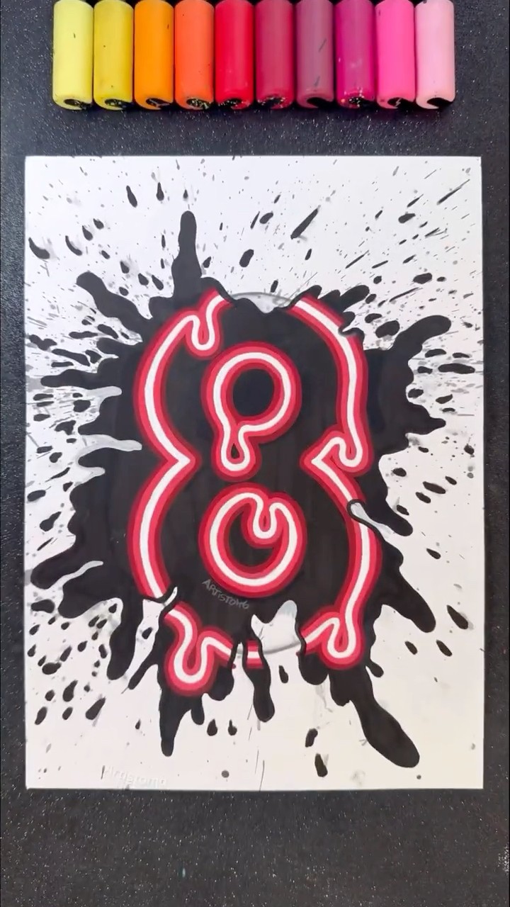 “8” with Neon Lights and Drip Technique for @LainaComel! ?✨❤️ #shortsart #viral #art