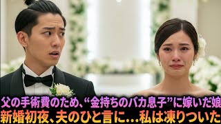 父の手術費のため、母は私を“金持ちのバカ息子”に嫁がせた――みんなが笑っていた新婚初夜、夫が放った一言に私は息を呑んだ。