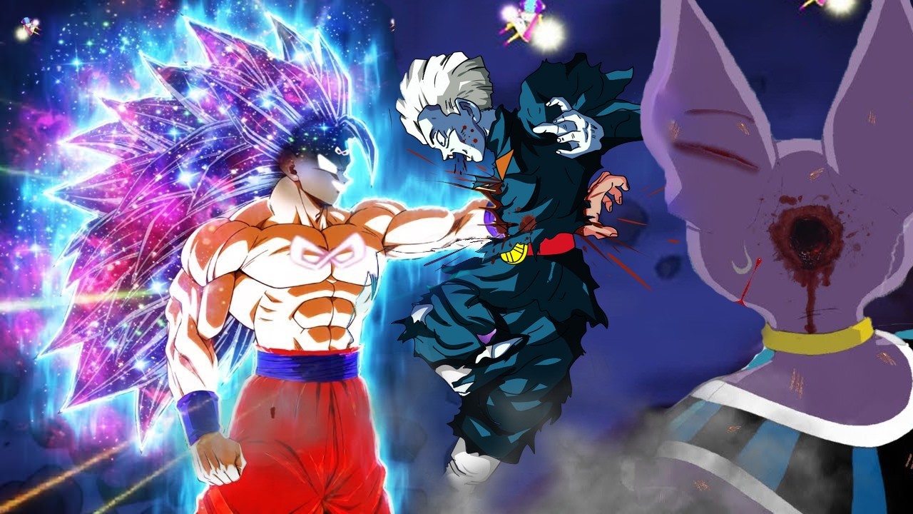Goku with one hand and a new technique defeats the priest and all his sons after his anger explodes