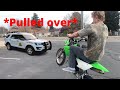 Kid goes 120 in a 80!! *PULLED OVER* (picking up pitbike)