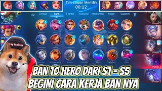 BAN DRAFT PICK 10 HERO ! BEGINI CARA KERJA BAN NYA, S1 SAMPE S5 BISA BAN HERO