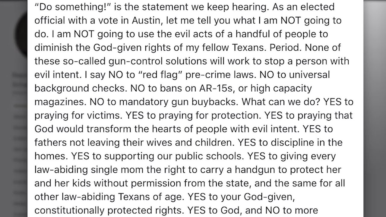 Texas lawmaker: Gun laws are not a solution to mass shootings, prayers are
