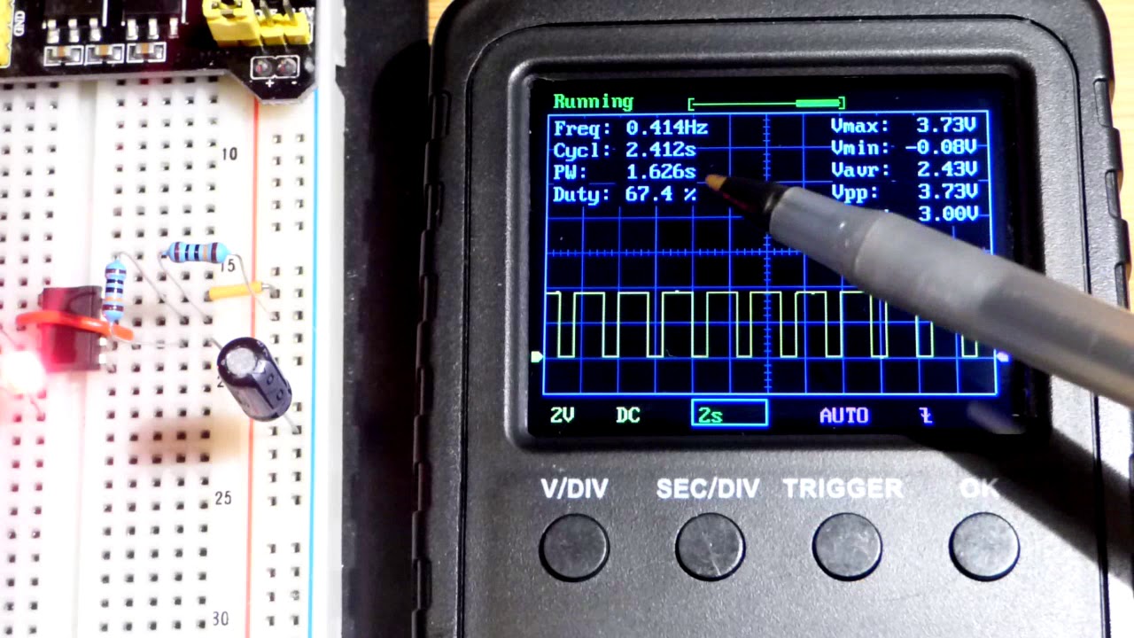Comparing 555 timer astable mode online calculator values to