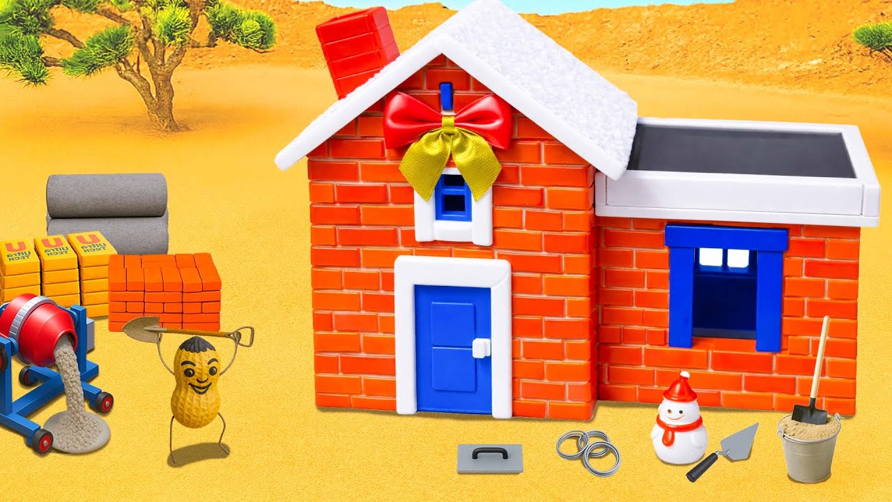 DIY Mini Brick Christmas House with Big Bow and Snowman Decor | Mini Construction Project