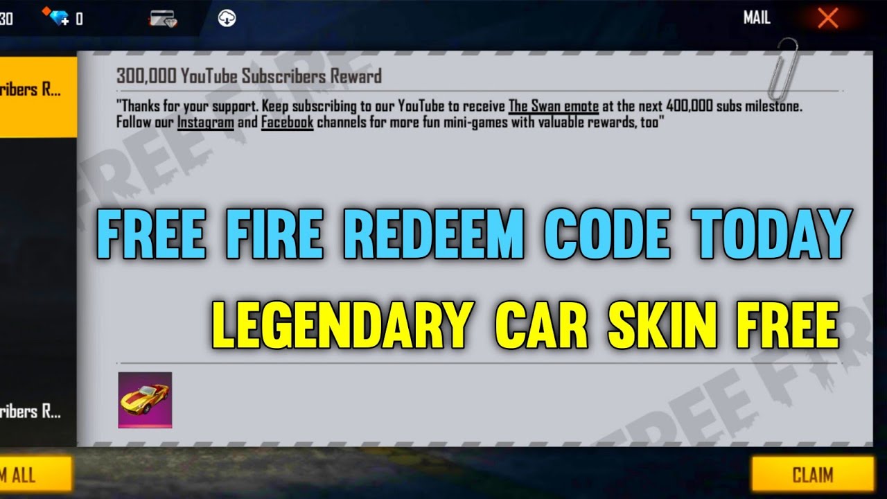 free fire car skin redeem code | free fire redeem code 1 june | free fire redeem code today