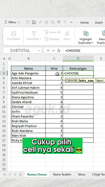 Menggunakan Fungsi Choose di Excel  #exceltips #belajarexcel #excelindonesia #exceltricks