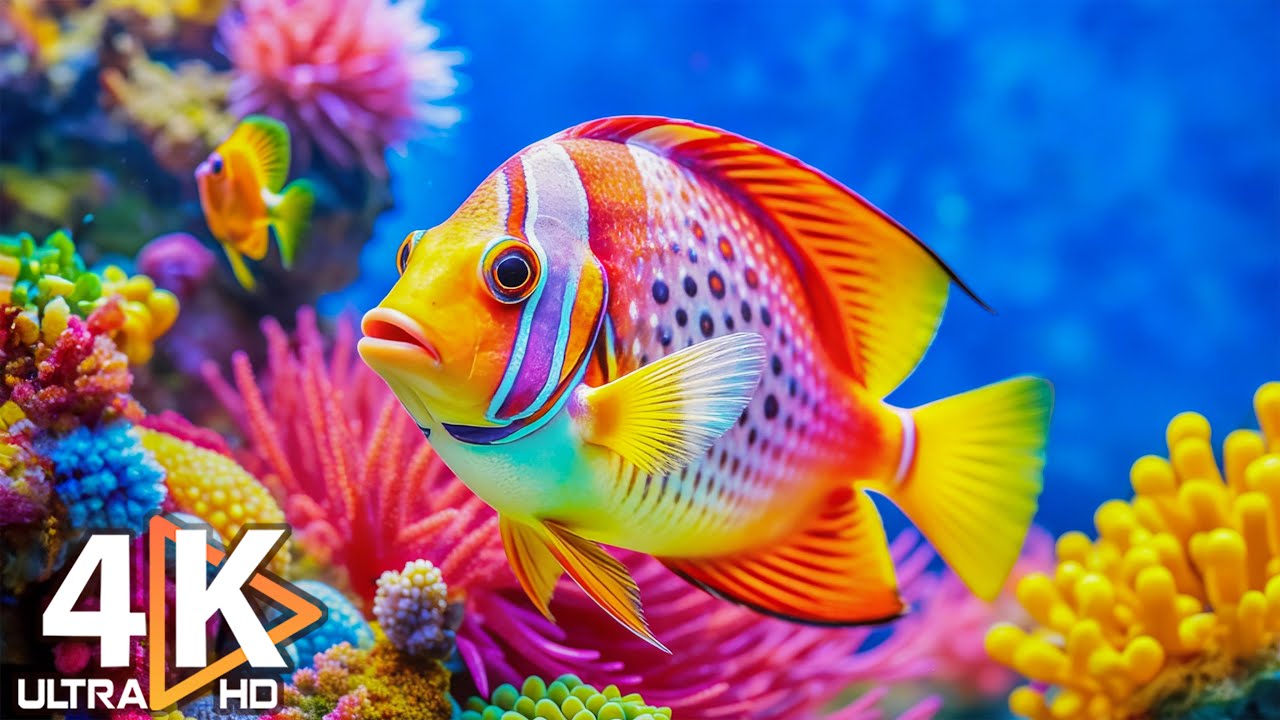 Лучший аквариум 4K 🐠 Красочные коралловые рифовые рыбы и медузы #14