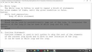 While loop, Break Statement and Continue Statement in Python