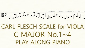 Viola Scale Carl Flesch C  Major No.1~4 Scale System 1 Octave Each String Play Along Piano