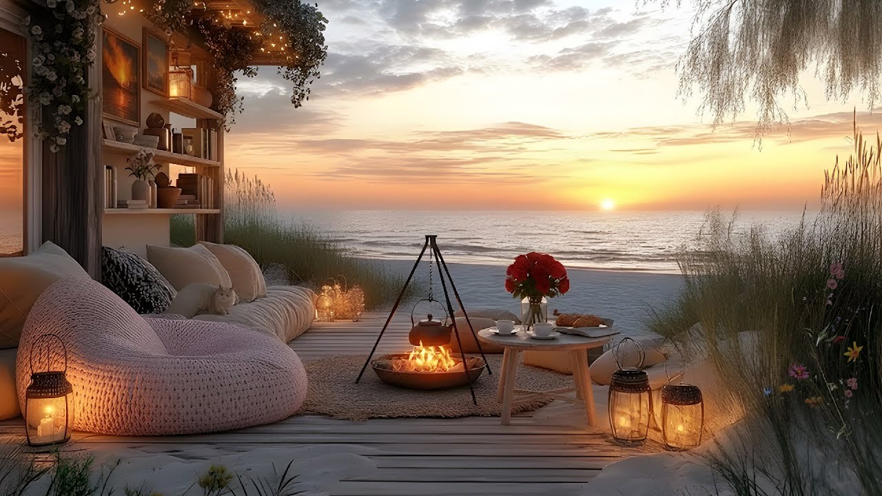 Cozy Coastal Cottage Ambience 🌊🔥 | Crackling Fireplace & Soft Ocean Waves ASMR