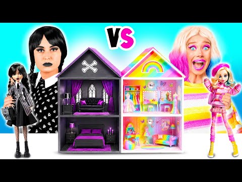 We Build Amazing Doll House Wednesday vs Enid Challenge | Tiny Build Ideas by BaRaDa Challenge