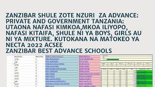 TOP 37 LIST  OF PRIVATE AND GOVERNMENT  ADVANCED SECONDARY SCHOOLS ZANZIBAR  BEST HIGH SCHOOLS 2022