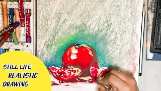 How To Draw Pomegranate Fruit Still Life Drawing With Oil Pastel Oil Pastel Drawing, Tutorial