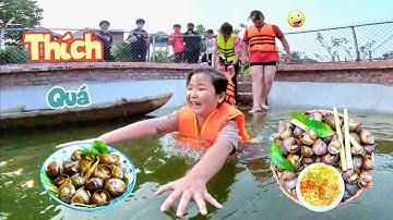 Trải Nghiệm Một Ngày Ba Bố Con Đi Mò Ốc Và Lần Đầu Cả Nhà Ra Tắm Ao / Quế Nghịch