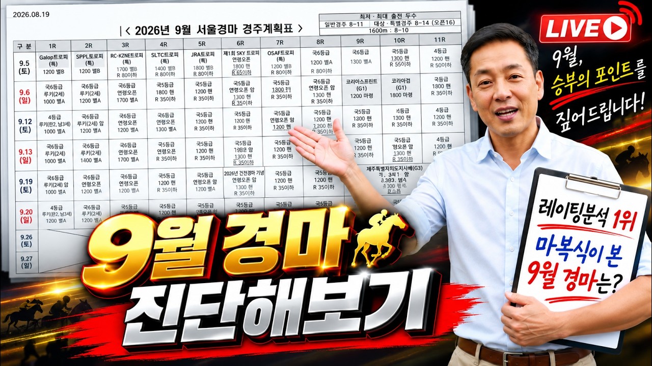 마복식의 9월경마 진단해 보기[화요 라이브방송]