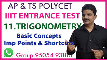 AP IIIT ENTRANCE TEST-Trigonometry  Basic Concepts, Important Formulas | IIIT ENTRANCE MATHEMATICS |