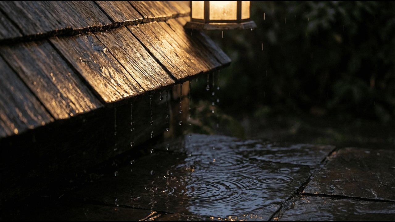 Rain Dripping from Wooden Roof with Thunder (No Ads) | Hypnotic Night Storm for Deep Sleep