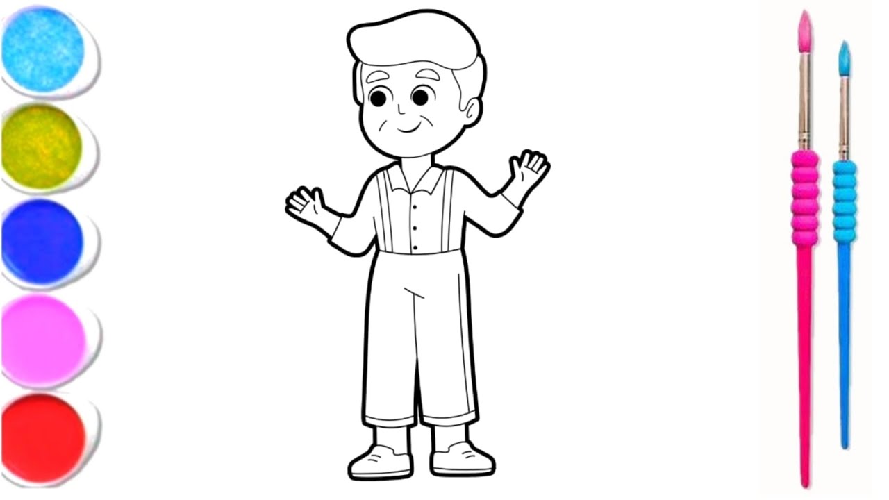 Man Drawing, painting and colouring for kids - YouTube