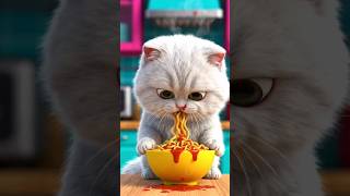 cute fatty white cat eating noodles #cartoon #funny #cat #noodles #eating #shortsfeed #viralvideo