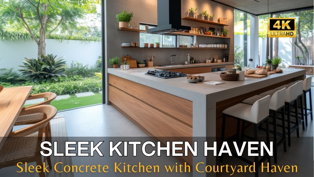 Stylish Modern Concrete Kitchen Design Ideas with Integrated Indoor Courtyards Haven