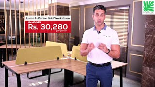 Boost productivity with our Lunar 4-Person Grid Office Workstation
