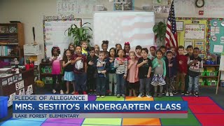 Mrs. Sestito's Kindergarten Class give the Pledge of Allegiance