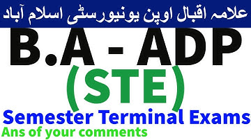 BA ADP Semester Terminal Exams (STE) of Allama Iqbal open university  | AIOU INFO