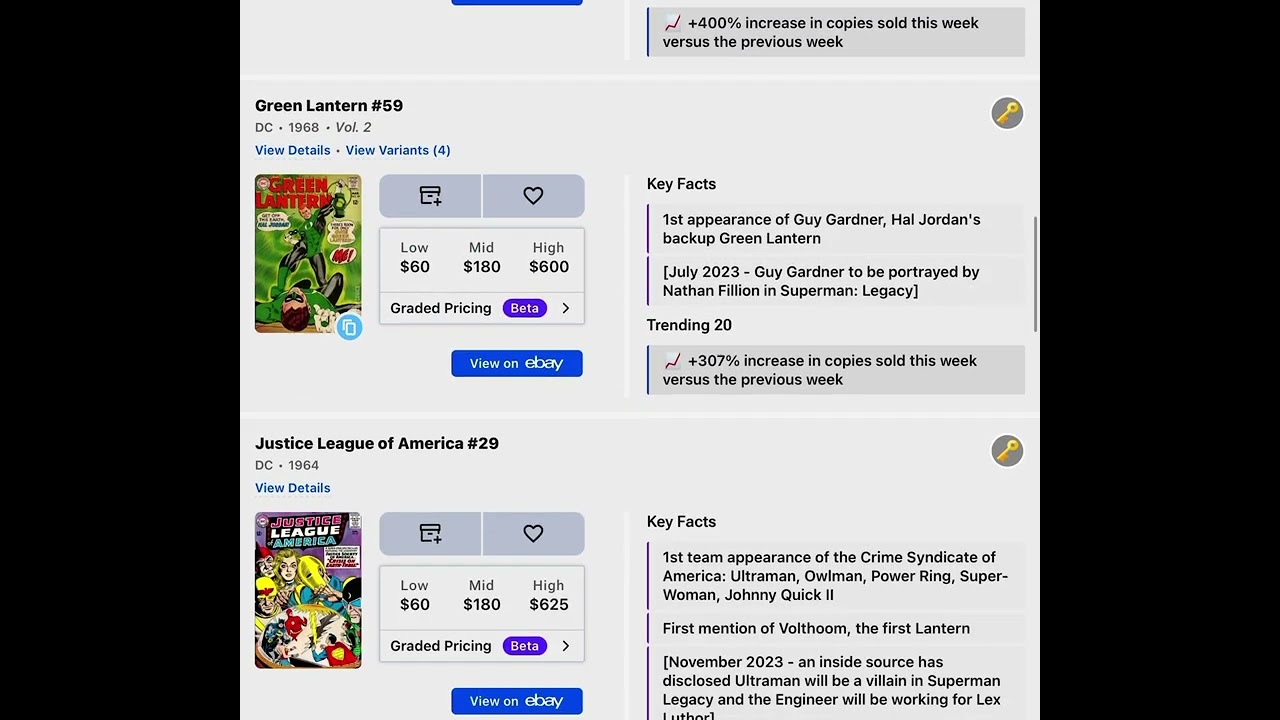 TRENDING 20 COMICS According to KEY COLLECTOR APP