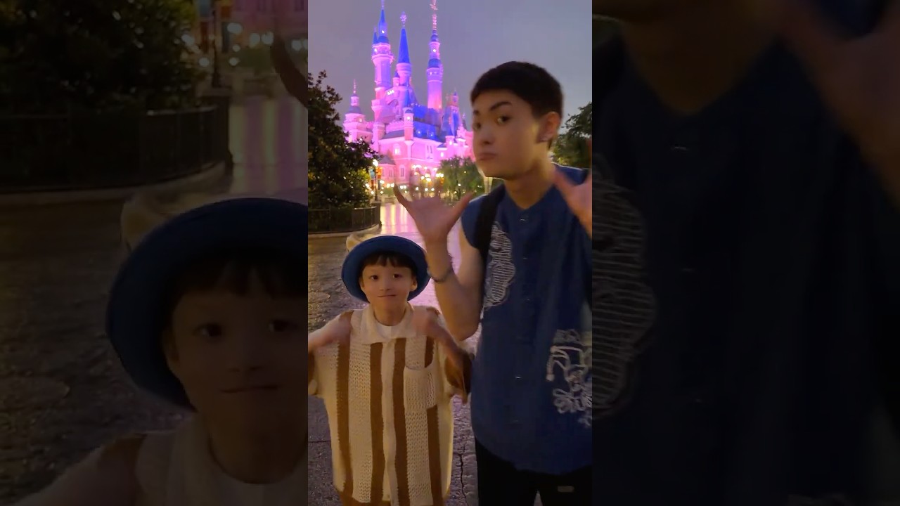 上海ディズニーランドで流行りのヤツをお城をバックに弟と踊ったよー🕺✨