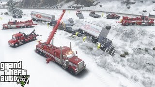 GTA 5 Real Life Mod #231 Ace Towing Responds To A 20 Car Chain Reaction Pile Up Crash In The Snow