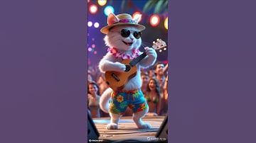 Thumbnail of Tiny Kitten Rocking the Ukulele on Stage! 🌴🎸 #cat #cuterockstar #cute #youtubeshorts #funny #cats
