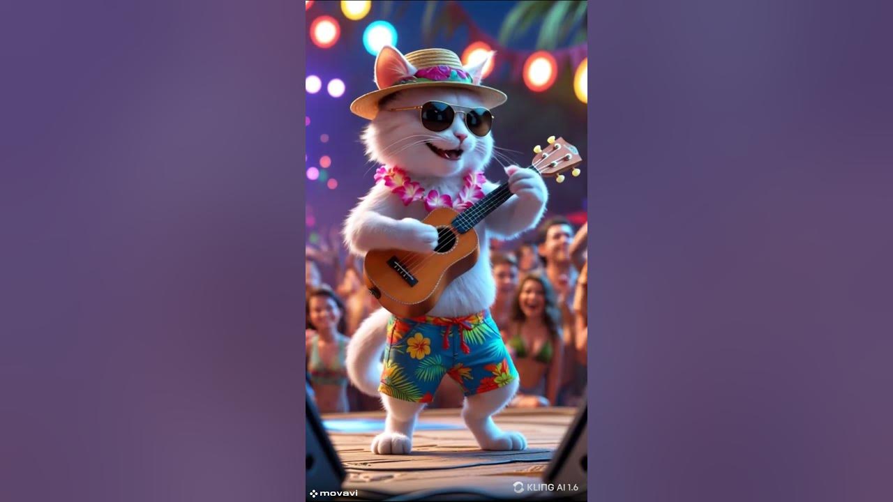 Tiny Kitten Rocking the Ukulele on Stage! 🌴🎸 #cat #cuterockstar #cute #youtubeshorts #funny #cats