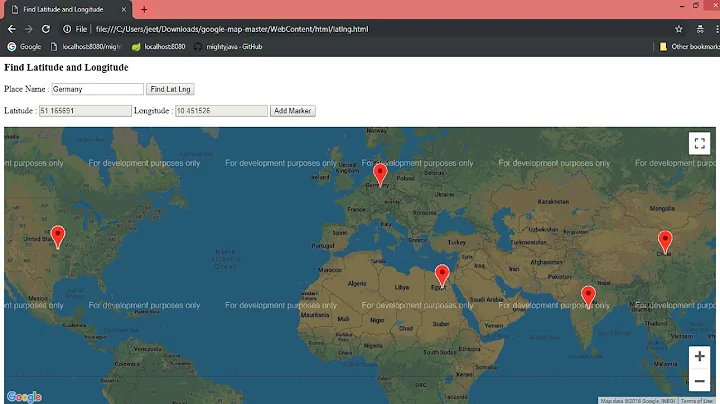 How to get Latitude and Longitude using Place Name & based on lat and lng add a Marker ?