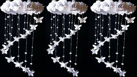 How to make easy paper rose flowers wall hanging|Wind chime| Decoration idea|White Paper crafts|DIY - DayDayNews