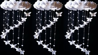 How To Make Easy Paper Rose Flowers Wall Hangingwind Chime Decoration Ideawhite Paper Craftsdiy