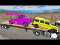 Truck Carrying McQueen Cars | Crazy Speed Bumps & Train Crossing – BeamNG.Drive