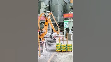Industrial robots palletizing applications on chemical plant production lines.#automation #robotics
