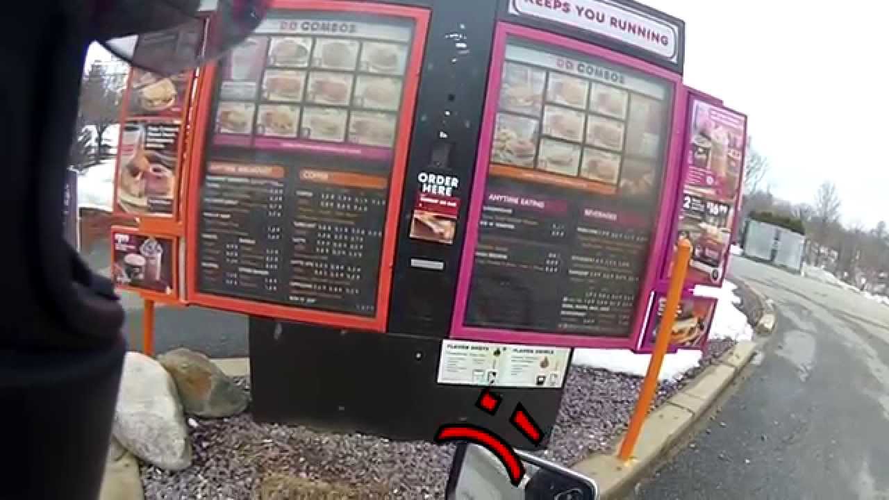 Dunkin Donuts drive-thru on a motorcycle - YouTube