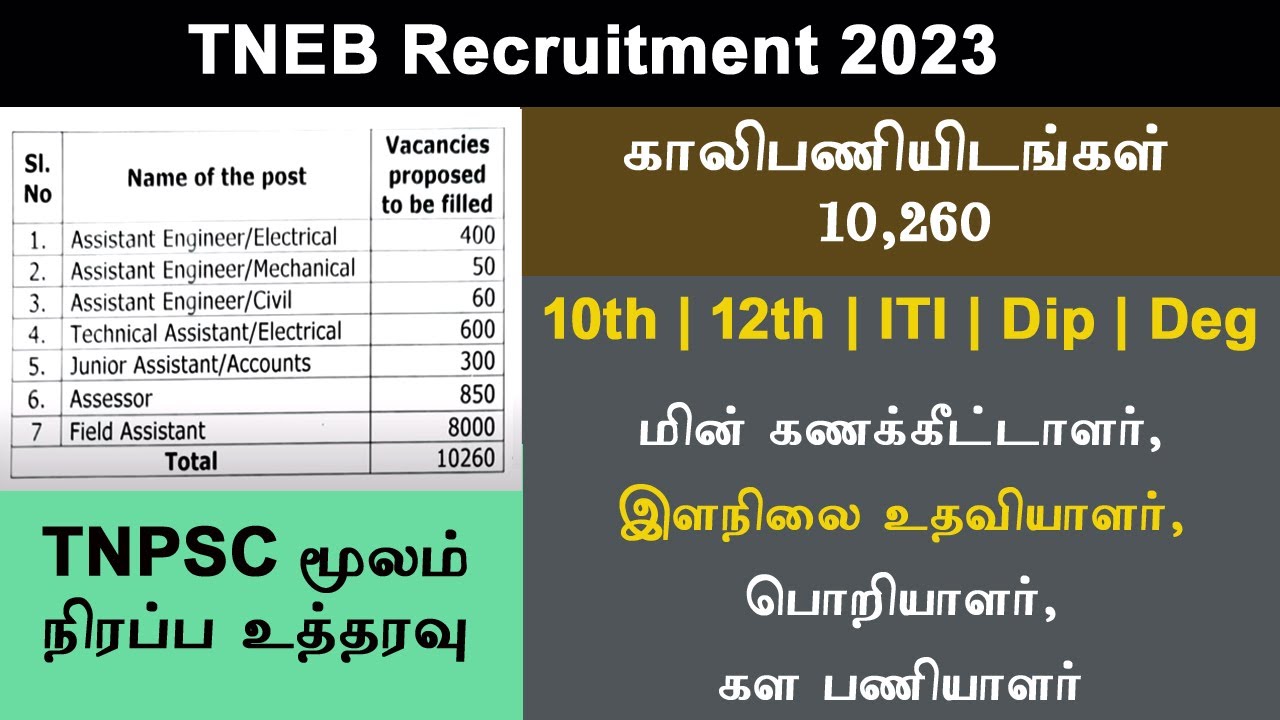 TNEB Recruitment 2023 | 10260 Vacancies  Assessor, AE, JA, FA, Technical Assistant | How To Apply