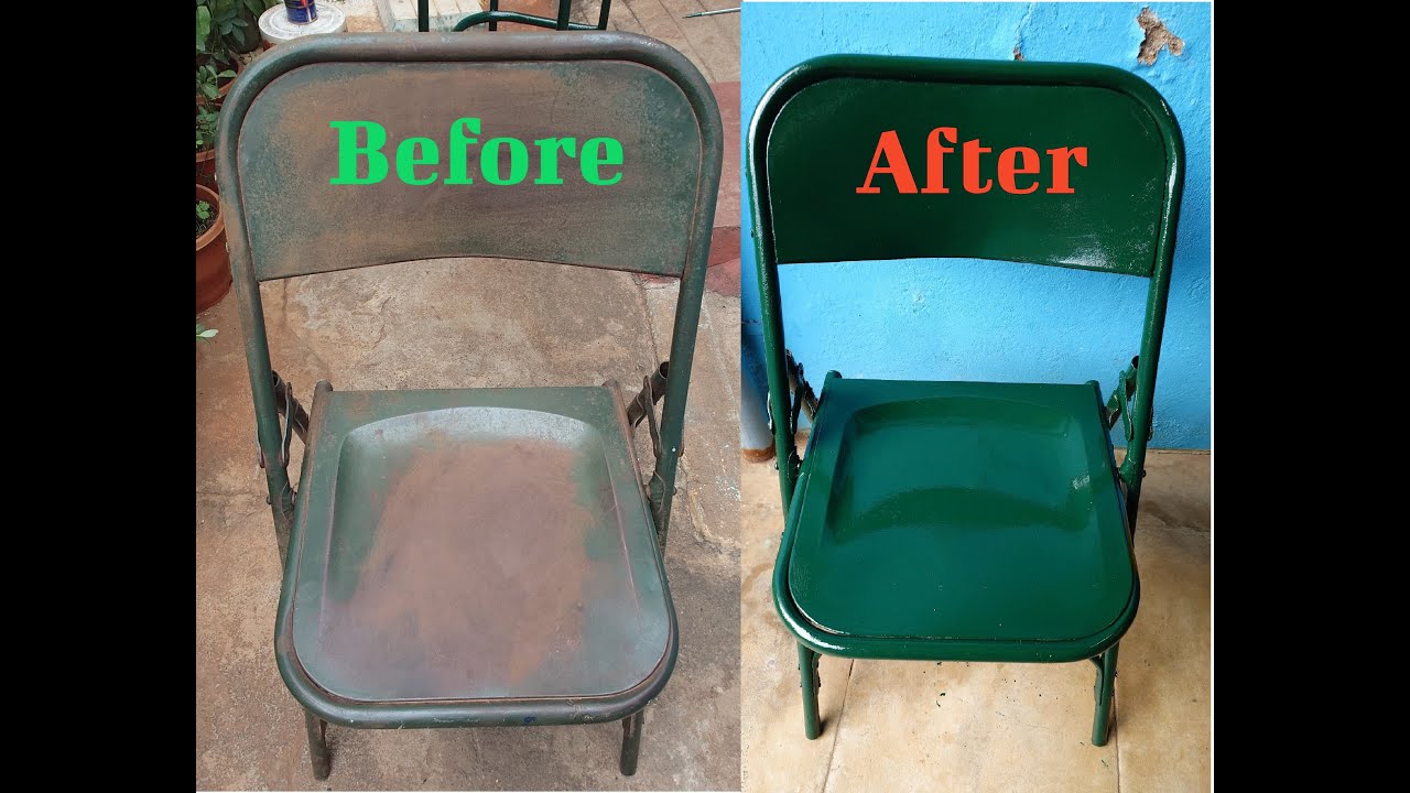 Vintage 1980 metal folding chair restoration. Clean and painting ...