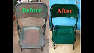 Vintage 1980 metal folding chair restoration Clean and painting Restoration