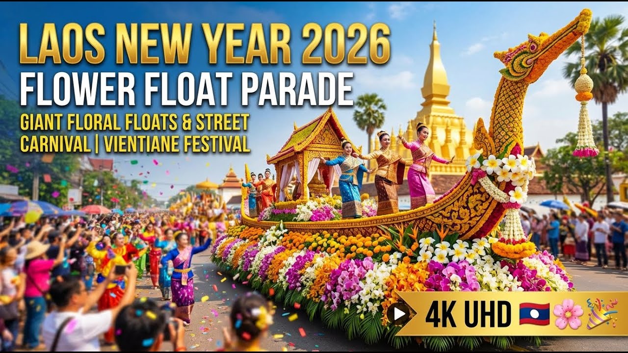 Laos New Year 2026 Flower Float Parade • Giant Floral Floats & Street Carnival | Festival 4K UHD 🇱🇦🌸