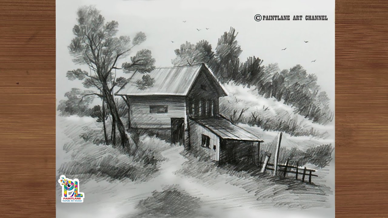 Pencil Shading Houses in the Landscape Art for Beginners Easy Pencil
